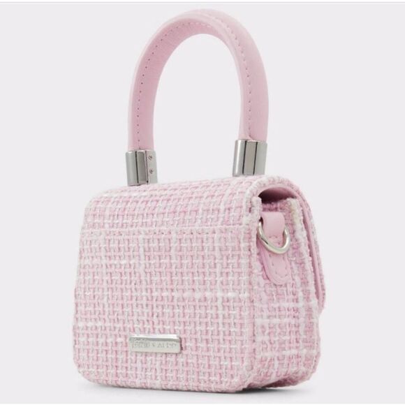ALDO X BARBIE Pink Tweed Rhinestone Heart Mini Satchel/Crossbody Bag - Picture 4 of 7